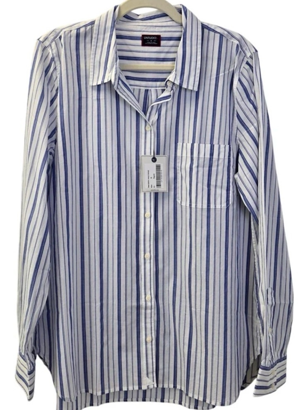 UNTUCKit Pinot Perse Shirt long sleeve striped button White blue Women’s 14 NWT